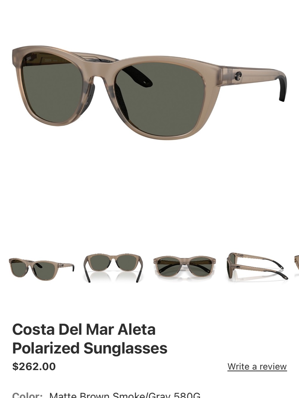 Costa Aleta Brown Smoke Sunglasses with Gray Polarized Lenses